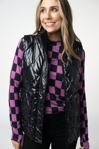 IN STOCK Remy Zip Up Vest - Shiny Black FINAL SALE