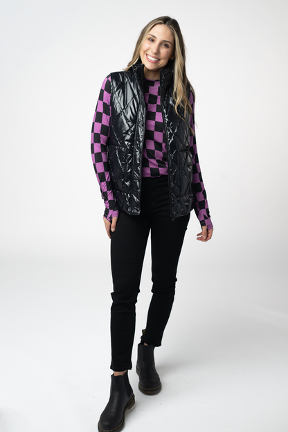 IN STOCK Remy Zip Up Vest - Shiny Black FINAL SALE