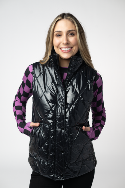 IN STOCK Remy Zip Up Vest - Shiny Black FINAL SALE