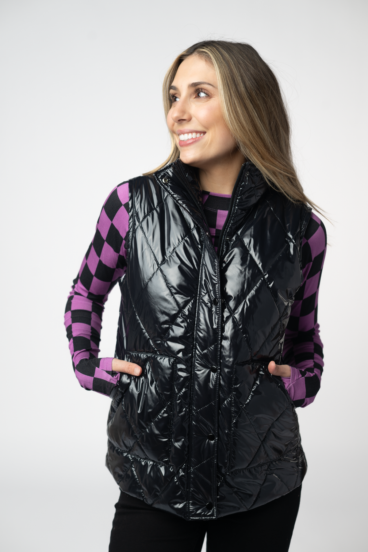 IN STOCK Remy Zip Up Vest - Shiny Black FINAL SALE