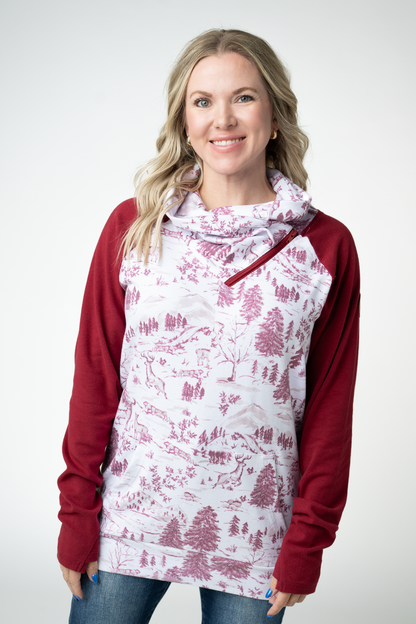 IN STOCK Classic Zoey ZipCowl Sweatshirt - Cranberry Woodland