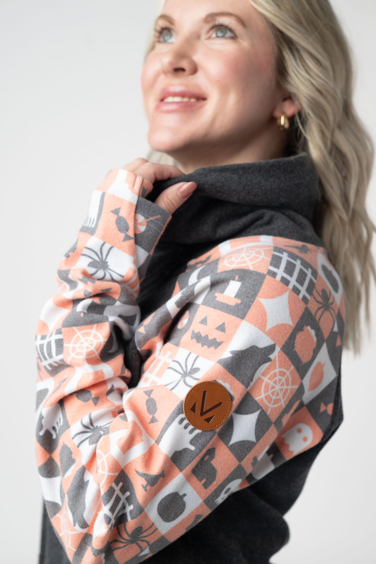 IN STOCK Zoey ZipCowl Sweatshirt -Trick-or-Treat Checkered and Charcoal FINAL SALE