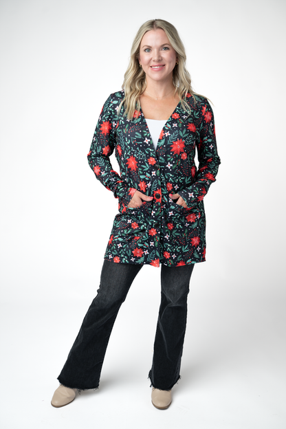 IN STOCK Cori Cardigan - Poinsettia Nights