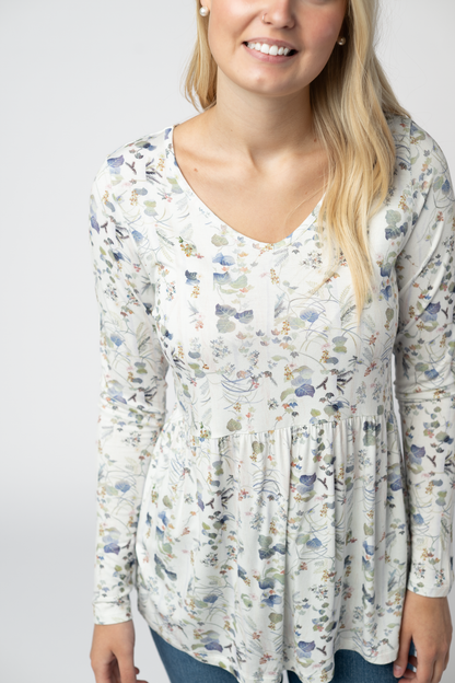 IN STOCK Long Sleeve Sarah Ruffle Top - Olive Meadow