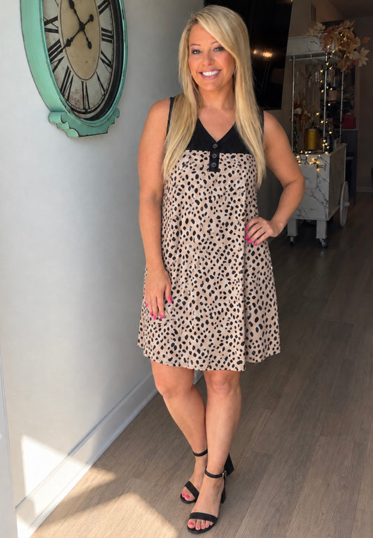 Heimish Full Size Sleeveless Animal Print Mini Dress