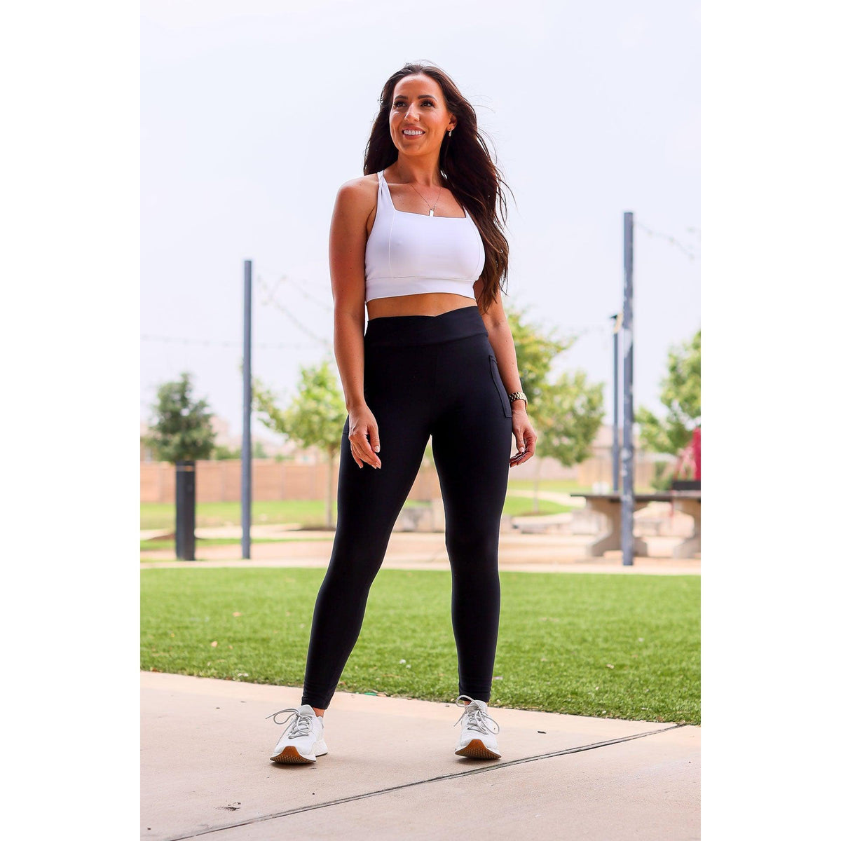 The Stephanie - Crossover BLACK Pocket Full Length Leggings - Luxe Leggings by Julia Rose®