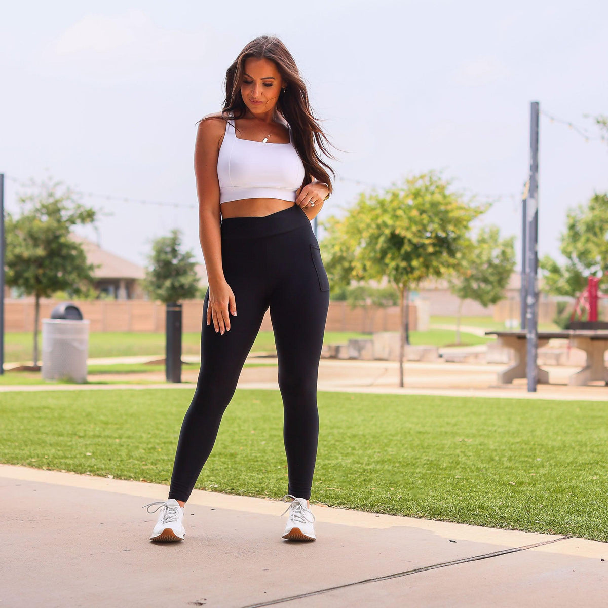 The Stephanie - Crossover BLACK Pocket Full Length Leggings - Luxe Leggings by Julia Rose®