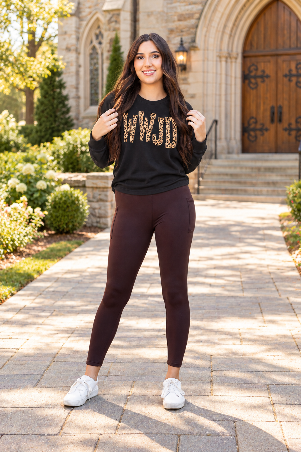 Ready to Ship| The Belle - Brown FLEECE Full Length Leggings with Pockets