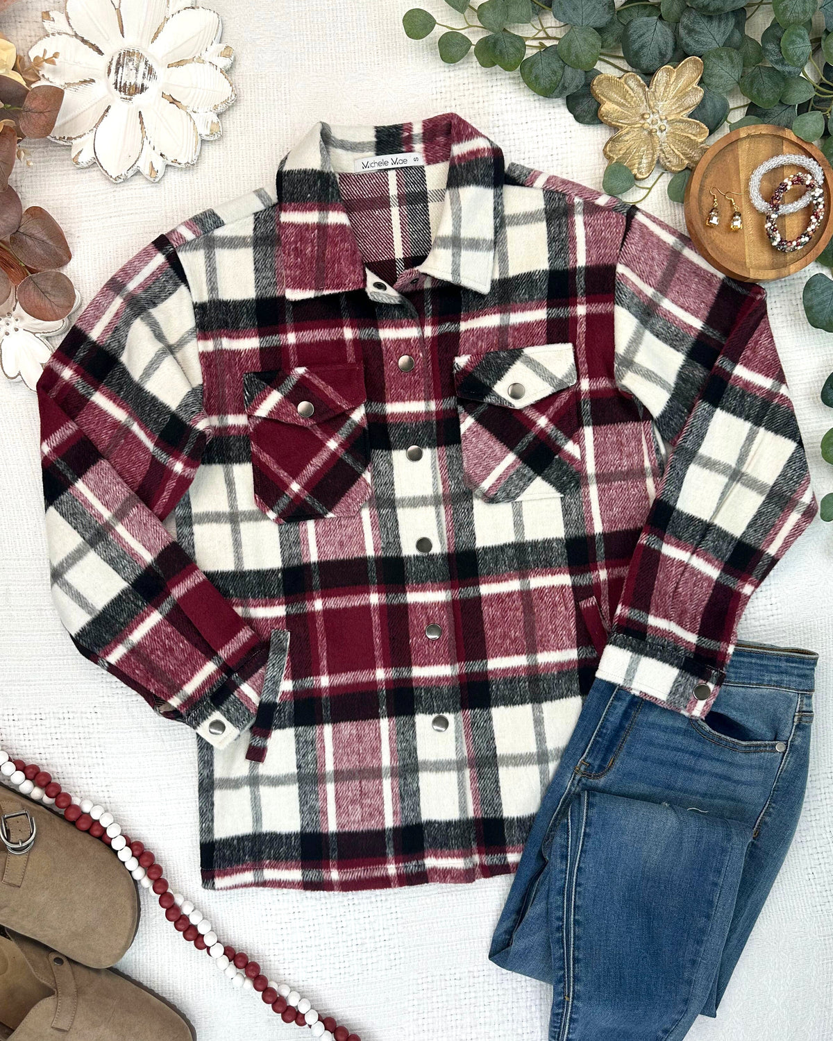 IN STOCK Norah Shacket - Merlot Plaid Mix