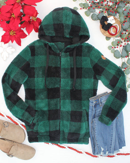 IN STOCK Sherpa Fullzip Hoodie - Evergreen Plaid