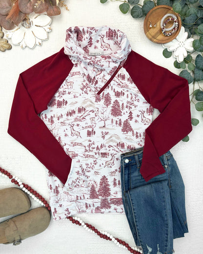 IN STOCK Classic Zoey ZipCowl Sweatshirt - Cranberry Woodland