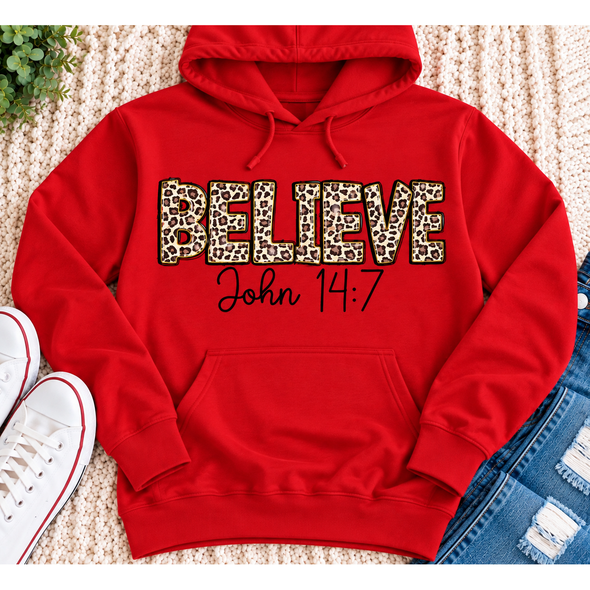 Believe John 14:7  leopard print Christian graphic shirt available in short sleeve crewneck, V-neck, long sleeve and hoodie styles.