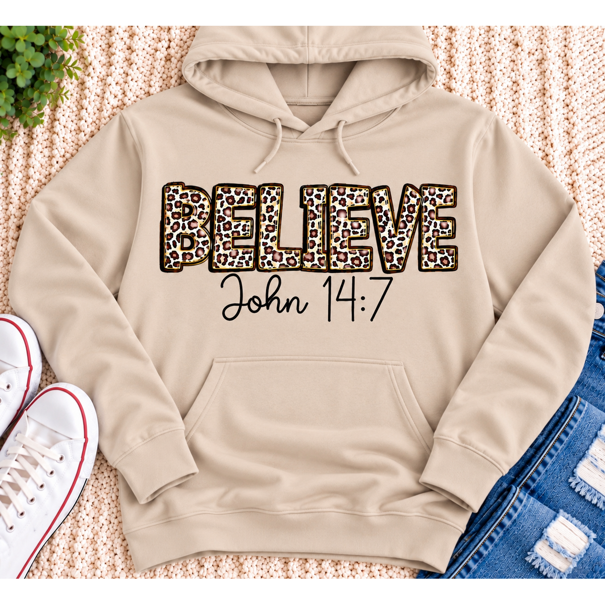 Believe John 14:7  leopard print Christian graphic shirt available in short sleeve crewneck, V-neck, long sleeve and hoodie styles.