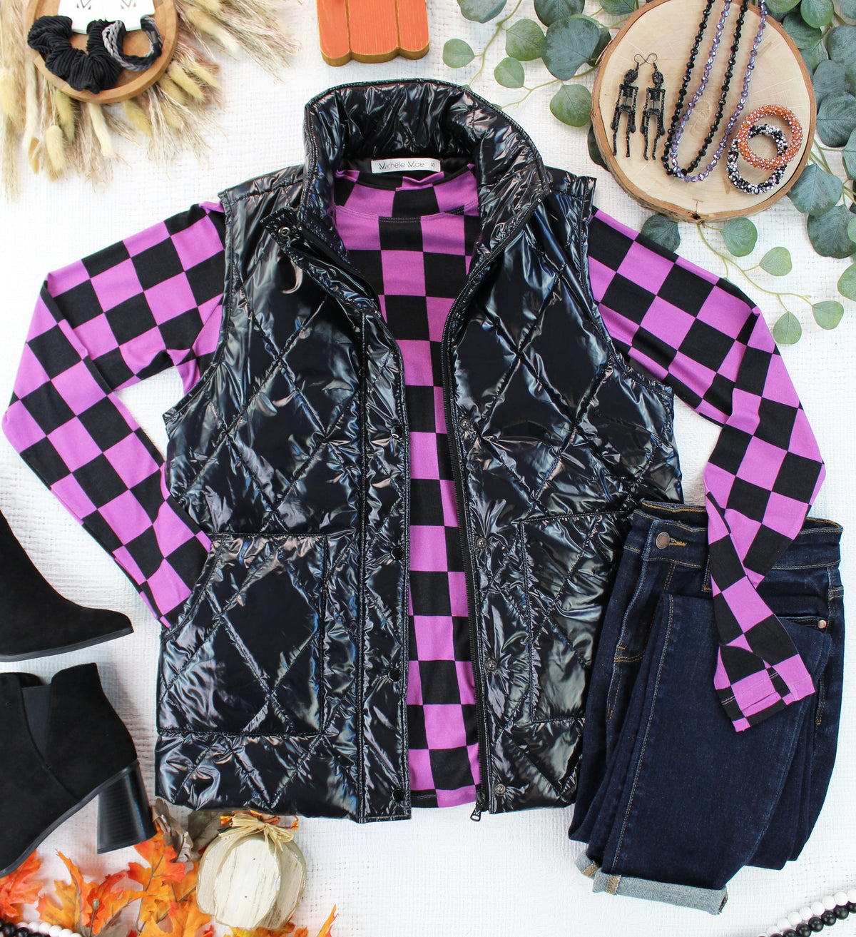 IN STOCK Remy Zip Up Vest - Shiny Black FINAL SALE