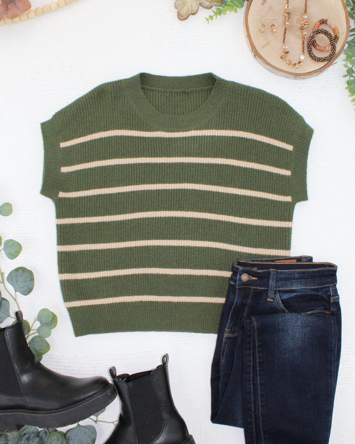 IN STOCK Striped Sweater Top - Olive and Tan FINAL SALE