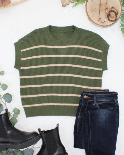 IN STOCK Striped Sweater Top - Olive and Tan FINAL SALE